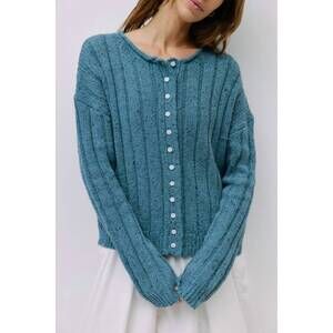 NEW ALL : ROW theodora ribbed cuffs cardigan in blue - hoc summer